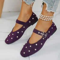 Rhinestone Buckle Flat Mary Jane Loafers