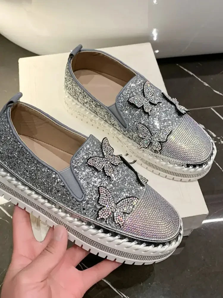 Rhinestone Embellished Platform Slip-Ons