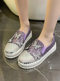 Rhinestone Embellished Platform Slip-Ons