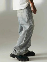 Rhinestone Embellished Wide Leg Jeans