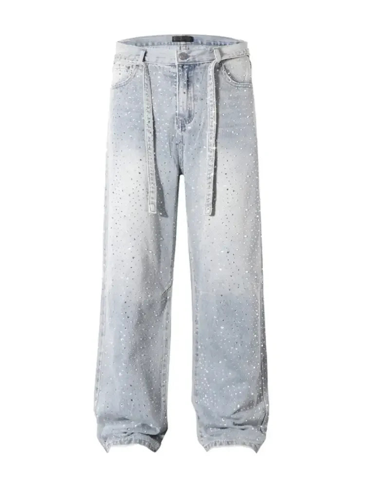 Rhinestone Embellished Wide Leg Jeans