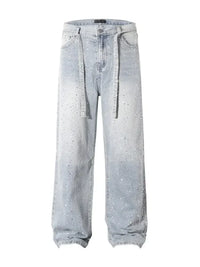 Rhinestone Embellished Wide Leg Jeans