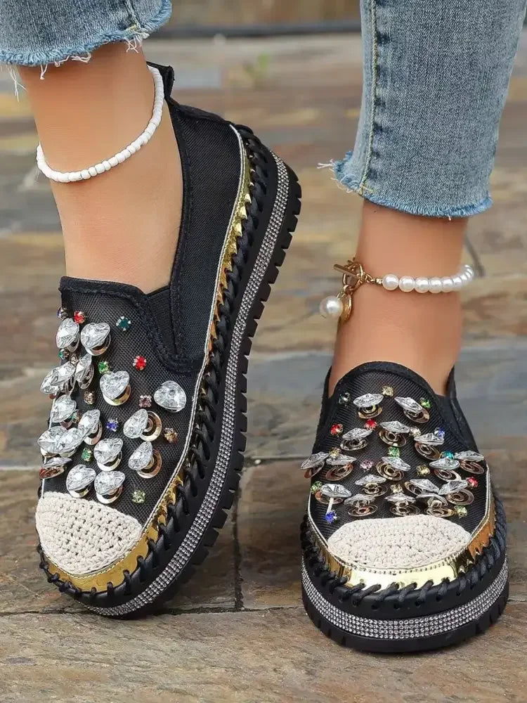 Rhinestone Platform Slip-Ons