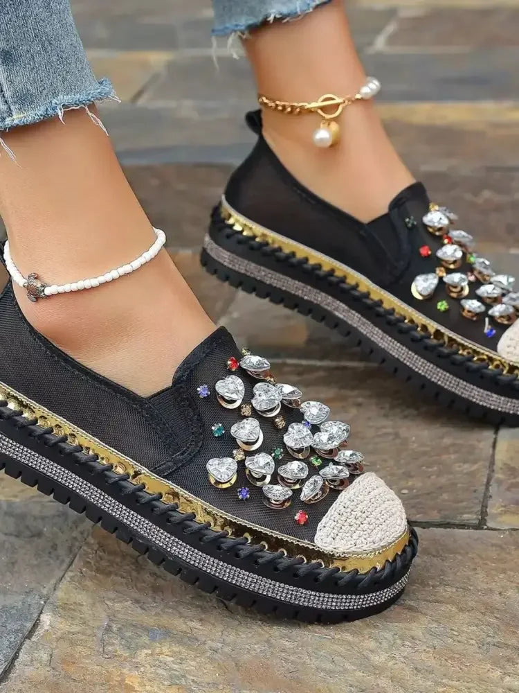 Rhinestone Platform Slip-Ons