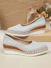 Rhinestone Point Toe Wedge Slip-Ons