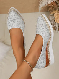 Rhinestone Point Toe Wedge Slip-Ons