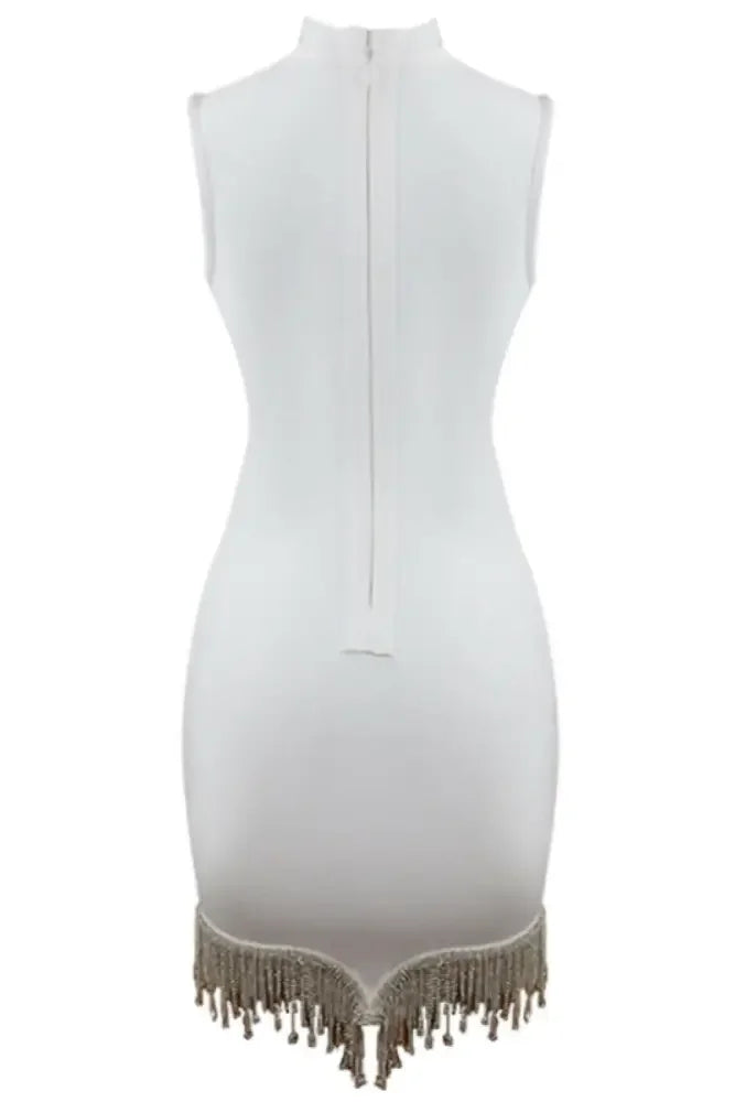 Rhinestone Tassel Hem Bodycon Dress