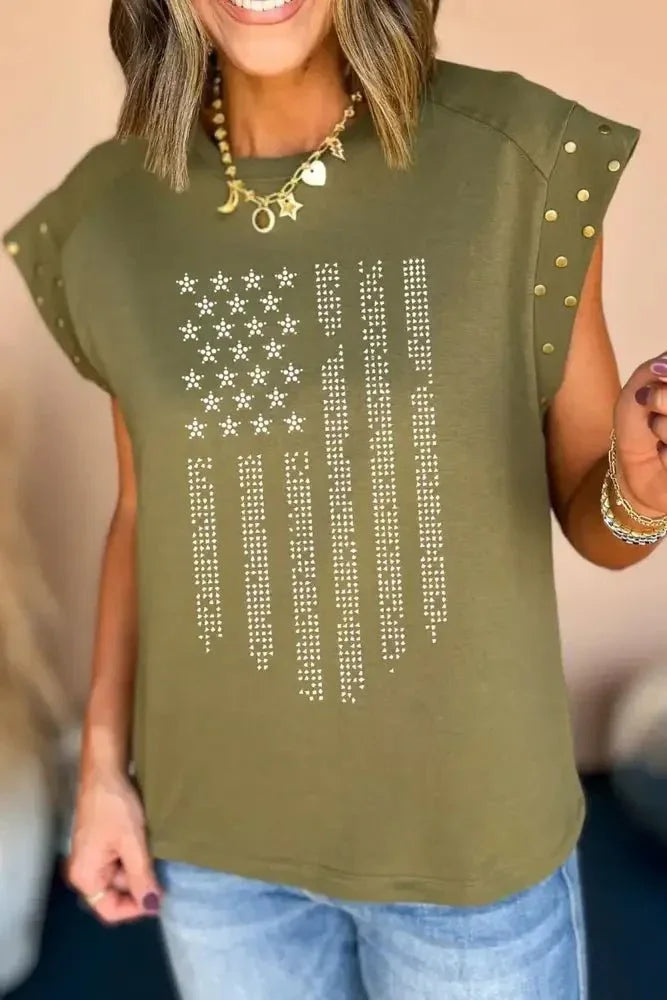 Rhinestone US Flag Round Neck Cap Sleeve T-Shirt - Update AvenueHonor the Stars and StripesTrendsi100100263541832100100263541832c1d266ea - c79f - 41da - a7f4 - e3e2a2acecd1 - MaxMatcha Green