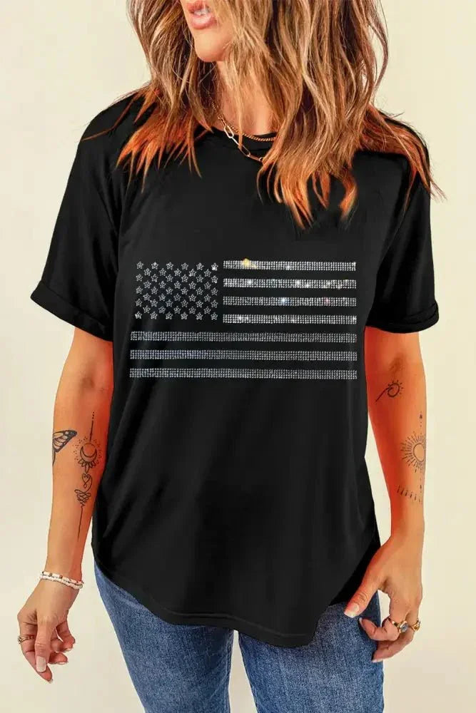 Rhinestone US Flag Round Neck Short Sleeve T-Shirt - Update AvenueHonor the Stars and StripesTrendsi10010093295173510010093295173560134c56 - 9b76 - 49b1 - a065 - b65503f990ad - MaxBlack