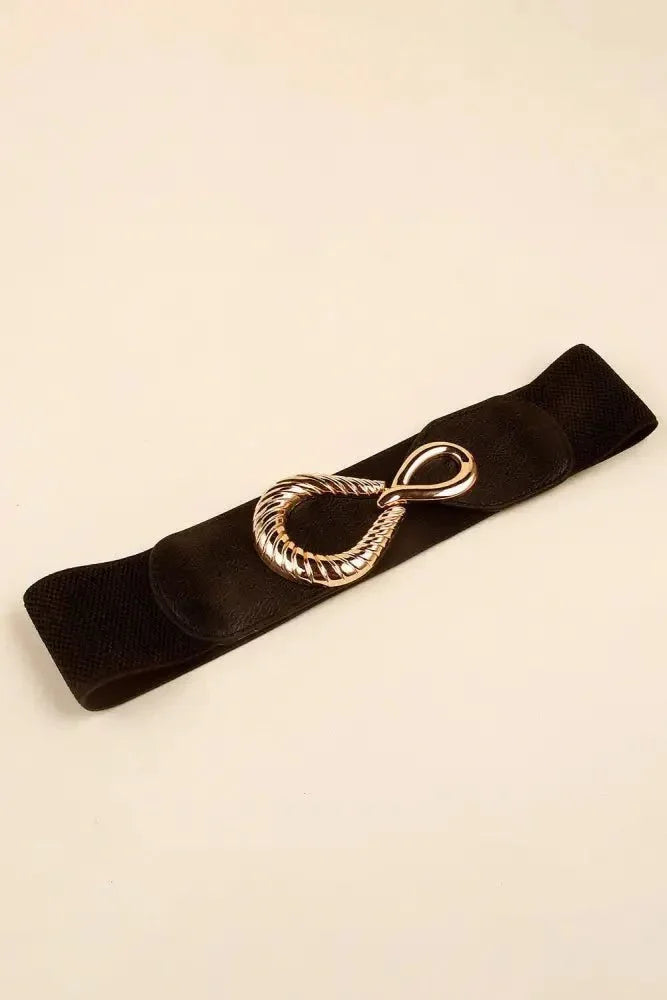 Ribbed Alloy Buckle Elastic Belt - Update AvenueTrendsi100100445638139100100445638139Ribbed Alloy Buckle Elastic BeltBlack
