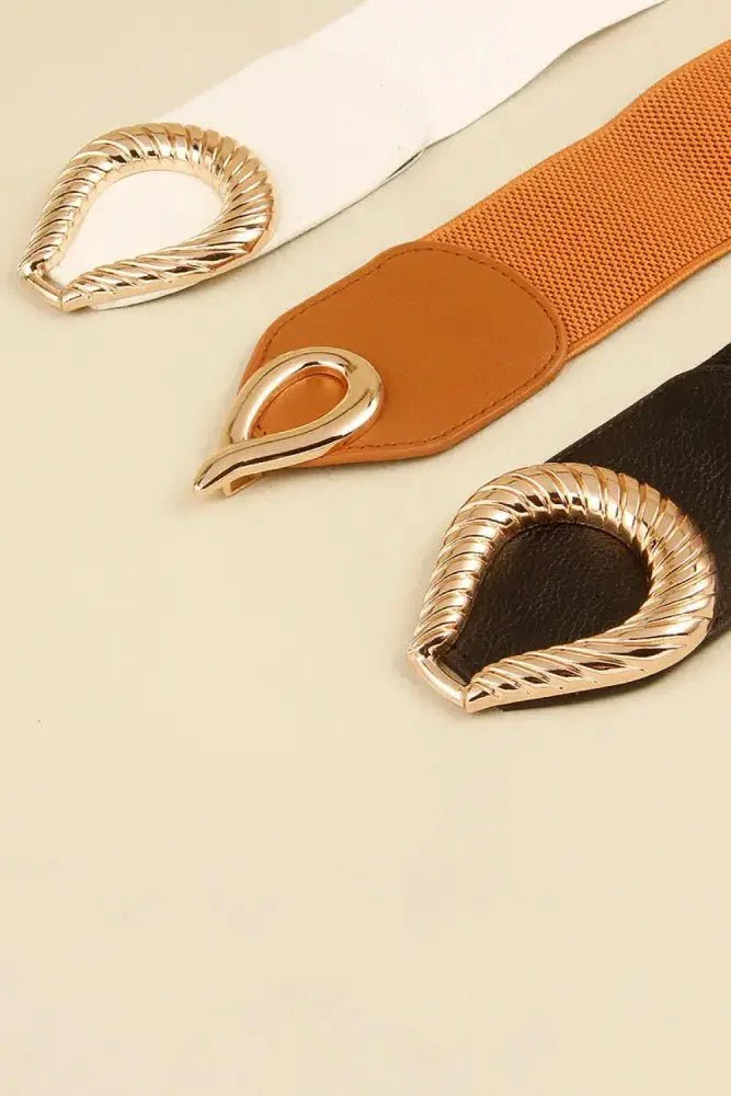Ribbed Alloy Buckle Elastic Belt - Update AvenueTrendsi100100445638139100100445638139Ribbed Alloy Buckle Elastic BeltBlack