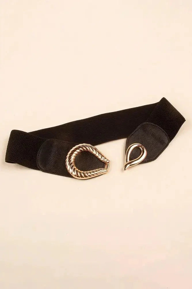 Ribbed Alloy Buckle Elastic Belt - Update AvenueTrendsi100100445638139100100445638139Ribbed Alloy Buckle Elastic BeltBlack
