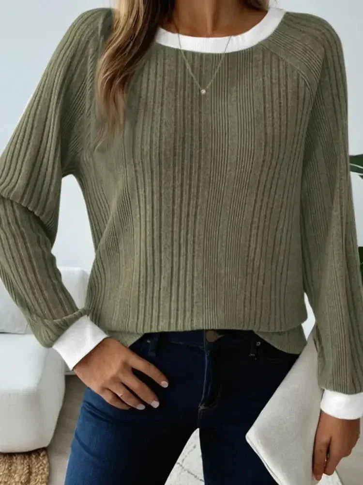 Ribbed Contrast Cuffed Round Neck Long Sleeve T Shirt - Update AvenueT-ShirtsTrendsi100100548014839100100548014839089e5b235b5a41ac8eda1d5beaa7e223 - Max - OriginMoss
