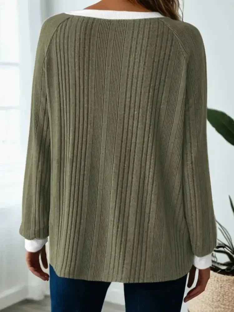Ribbed Contrast Cuffed Round Neck Long Sleeve T Shirt - Update AvenueT-ShirtsTrendsi100100548014839100100548014839af8eda21aa64408e96c0334434ecb453 - Max - OriginMoss