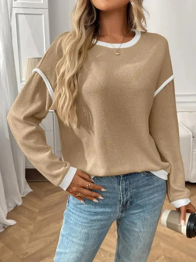 Ribbed Contrast Trim Long Sleeve Top - Update AvenueT-ShirtsTrendsi100100078751904100100078751904ebef34fb - 1f10 - 4c46 - a1c7 - 5e6a56055528 - Max - OriginTan