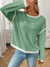 Ribbed Contrast Trim Long Sleeve Top - Update AvenueT-ShirtsTrendsi100100078752498100100078752498df9a1dc0 - 02a5 - 4248 - b03b - f279f6ecb0f9 - Max - OriginGum Leaf