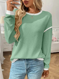 Ribbed Contrast Trim Long Sleeve Top - Update AvenueT-ShirtsTrendsi1001000787524981001000787524987946357f - 4ff8 - 4bed - 8dcd - 0009308f1dc8 - Max - OriginGum Leaf