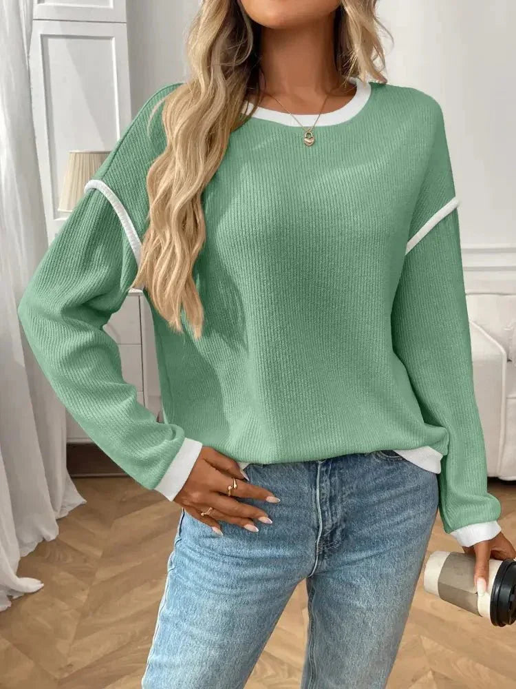 Ribbed Contrast Trim Long Sleeve Top - Update AvenueT-ShirtsTrendsi1001000787524981001000787524983d24a70e - 576b - 4666 - b35b - d20f5da832ba - Max - OriginGum Leaf