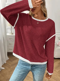 Ribbed Contrast Trim Long Sleeve Top - Update AvenueT-ShirtsTrendsi1001000787529171001000787529177e3a9515 - dbbb - 4746 - be88 - 43606073378b - Max - OriginBurgundy