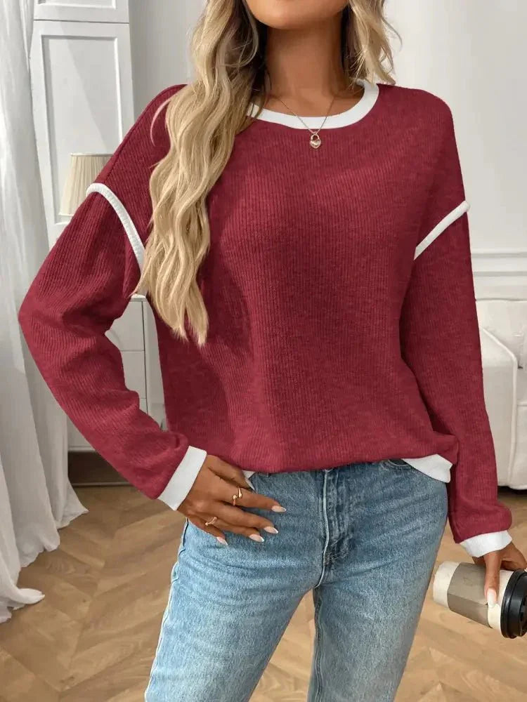 Ribbed Contrast Trim Long Sleeve Top - Update AvenueT-ShirtsTrendsi1001000787529171001000787529176bd4511a - e56b - 4e5c - 97e6 - ea427722d751 - Max - OriginBurgundy