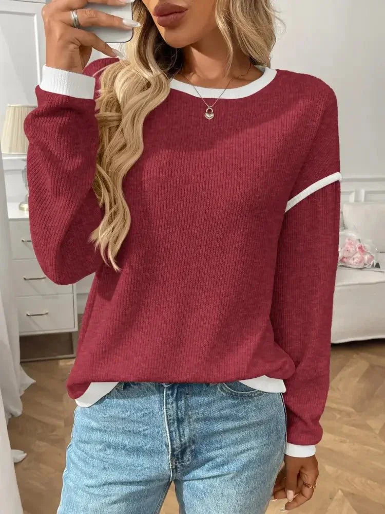 Ribbed Contrast Trim Long Sleeve Top - Update AvenueT-ShirtsTrendsi1001000787529171001000787529172bd874c4 - 8cc2 - 473a - 8c82 - 3de6cee4ae1c - Max - OriginBurgundy