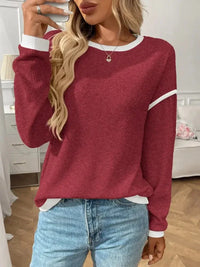 Ribbed Contrast Trim Long Sleeve Top - Update AvenueT-ShirtsTrendsi1001000787529171001000787529172bd874c4 - 8cc2 - 473a - 8c82 - 3de6cee4ae1c - Max - OriginBurgundy
