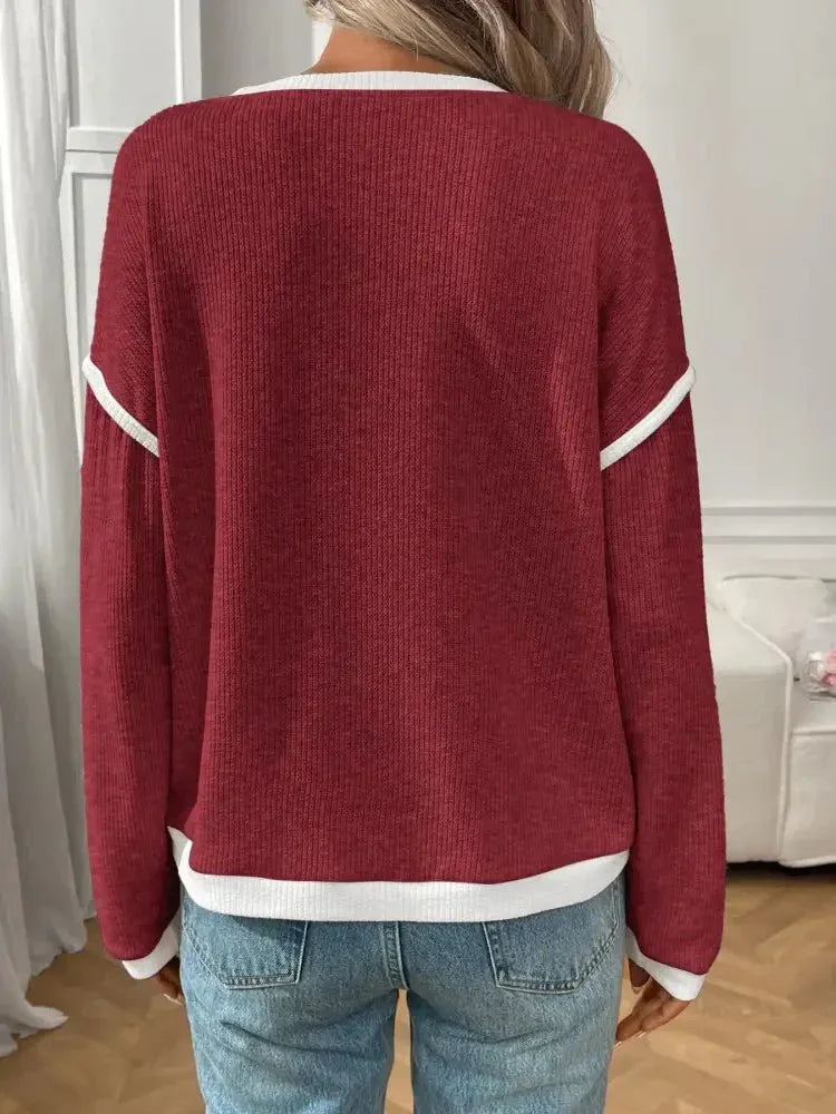 Ribbed Contrast Trim Long Sleeve Top - Update AvenueT-ShirtsTrendsi100100078752917100100078752917bd318a5e - 6d18 - 40b2 - b480 - 0ff2ec44d3c0 - Max - OriginBurgundy
