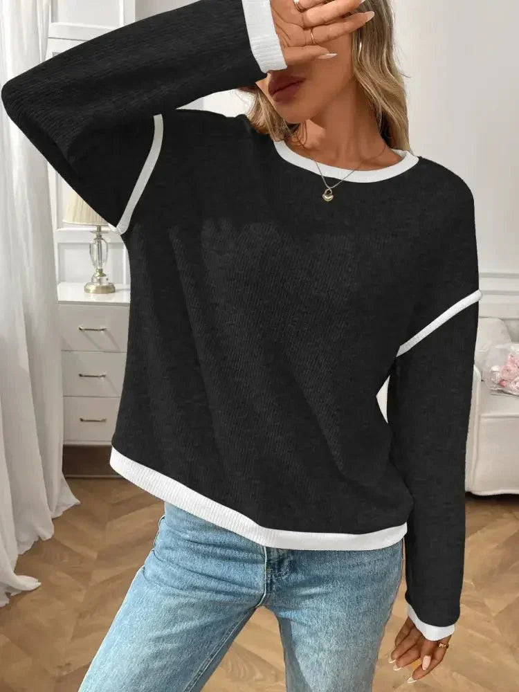 Ribbed Contrast Trim Long Sleeve Top - Update AvenueT-ShirtsTrendsi10010007875345310010007875345336046f50 - a39b - 4411 - a88a - 576ba5c689d4 - Max - OriginBlack
