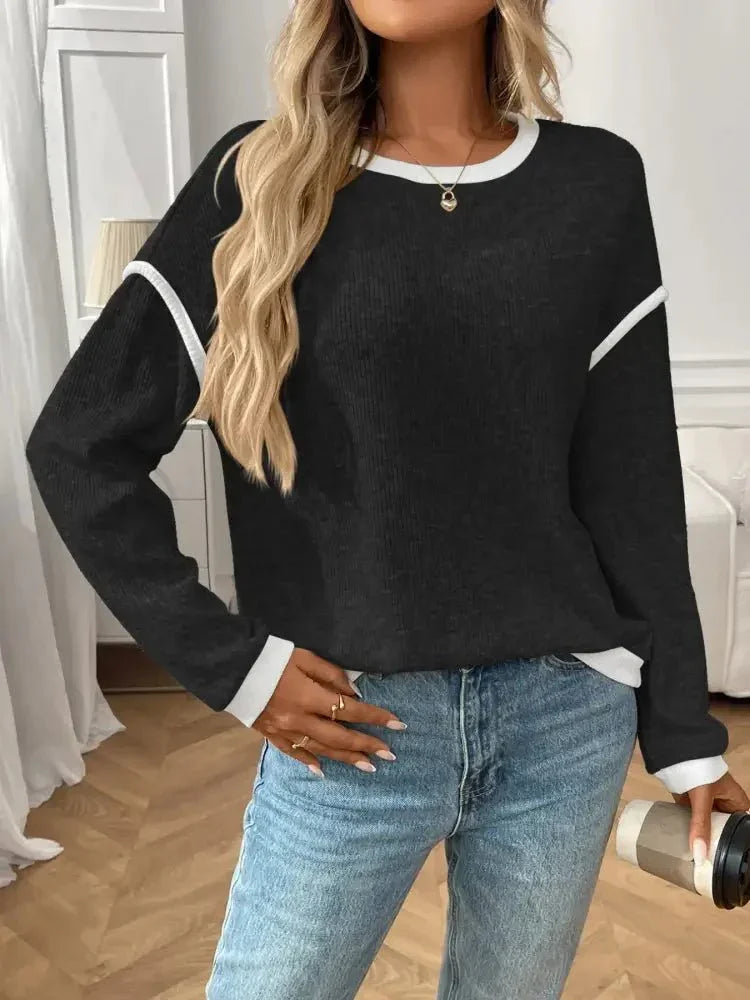 Ribbed Contrast Trim Long Sleeve Top - Update AvenueT-ShirtsTrendsi10010007875345310010007875345393b326a8 - f132 - 48c6 - 85ef - 80e76e0cf341 - Max - OriginBlack