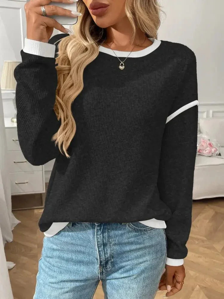 Ribbed Contrast Trim Long Sleeve Top - Update AvenueT-ShirtsTrendsi100100078753453100100078753453423a2a4a - d224 - 41e3 - 90b9 - 3c45d4a32f3a - Max - OriginBlack