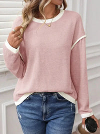 Ribbed Contrast Trim Long Sleeve Top - Update AvenueT-ShirtsTrendsi100100078754062100100078754062079760dd - 7126 - 41cd - 9e0b - c1a17793876f - Max - OriginBlush Pink