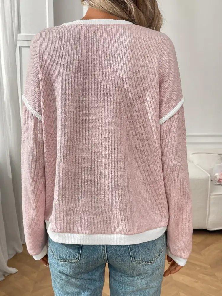 Ribbed Contrast Trim Long Sleeve Top - Update AvenueT-ShirtsTrendsi1001000787540621001000787540622fced46b - c42e - 46d8 - 932d - f1ca7bee4f6a - Max - OriginBlush Pink