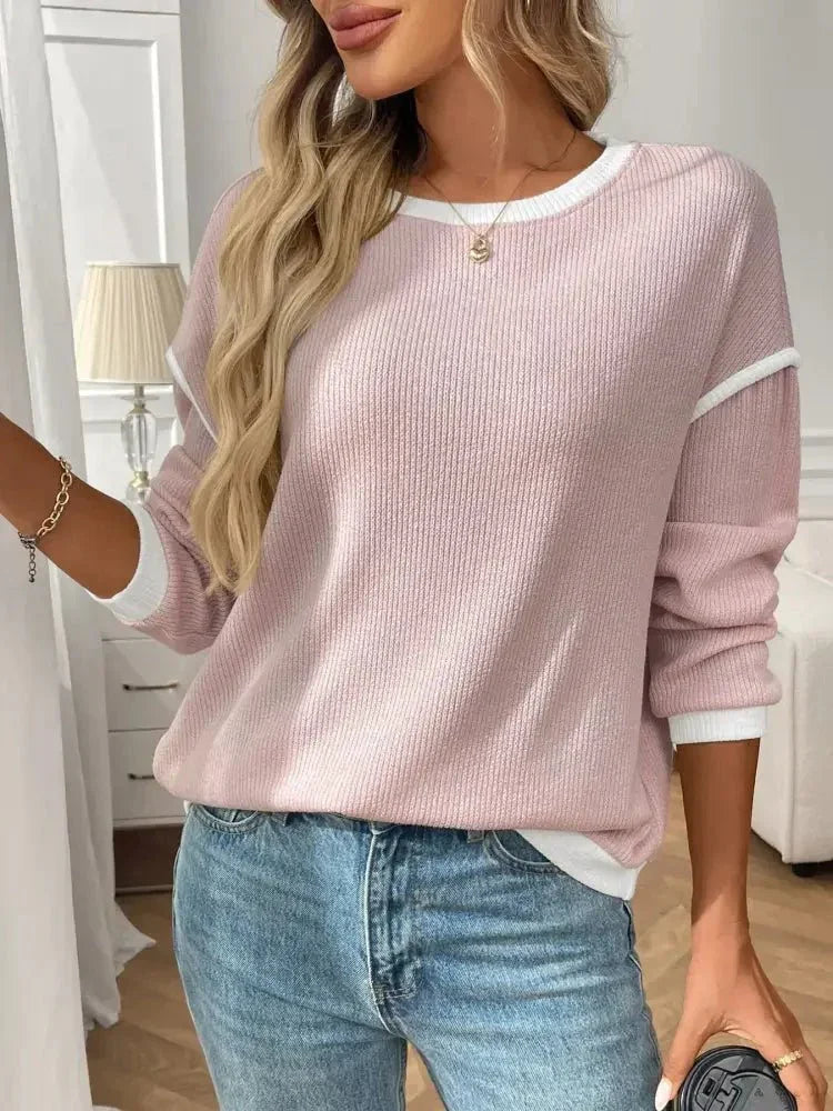 Ribbed Contrast Trim Long Sleeve Top - Update AvenueT-ShirtsTrendsi100100078754062100100078754062f0ac8abd - bd5f - 4926 - 85cf - f11bd809286b - Max - OriginBlush Pink