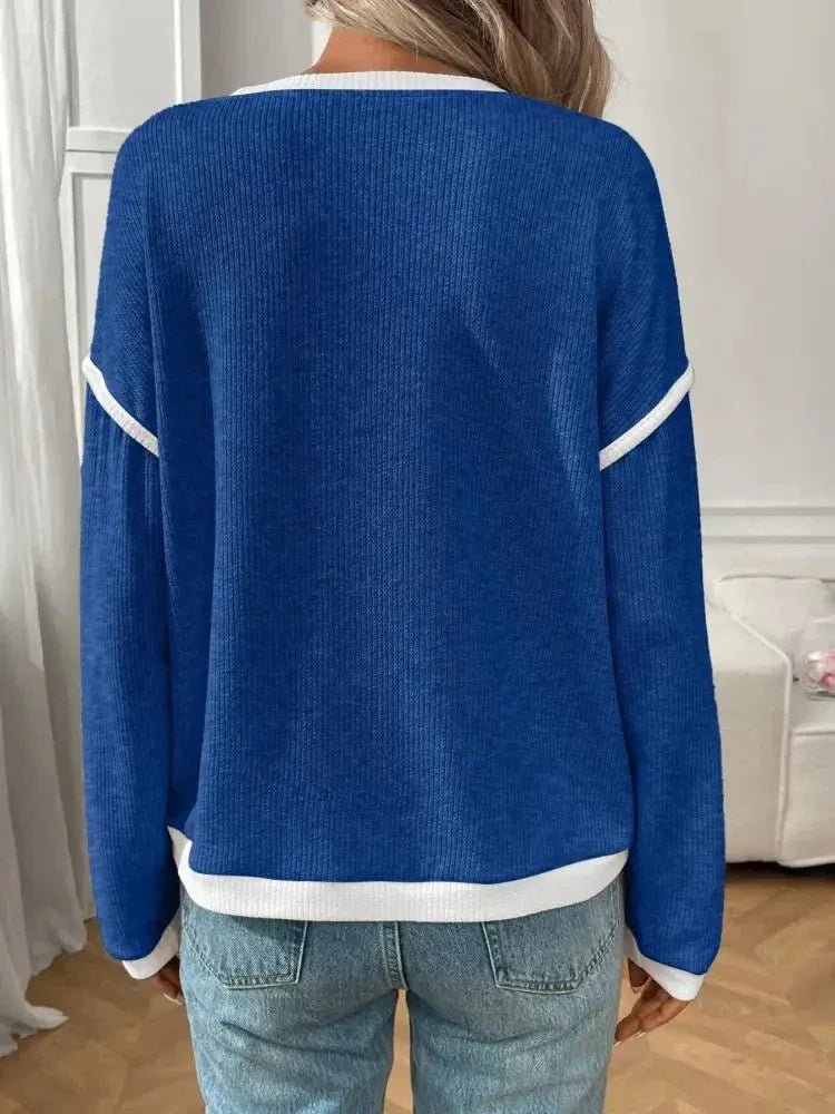 Ribbed Contrast Trim Long Sleeve Top - Update AvenueT-ShirtsTrendsi10010007875926910010007875926975c85693 - 52d8 - 4b48 - a3fe - ae24f7f696b2 - Max - OriginDark Blue