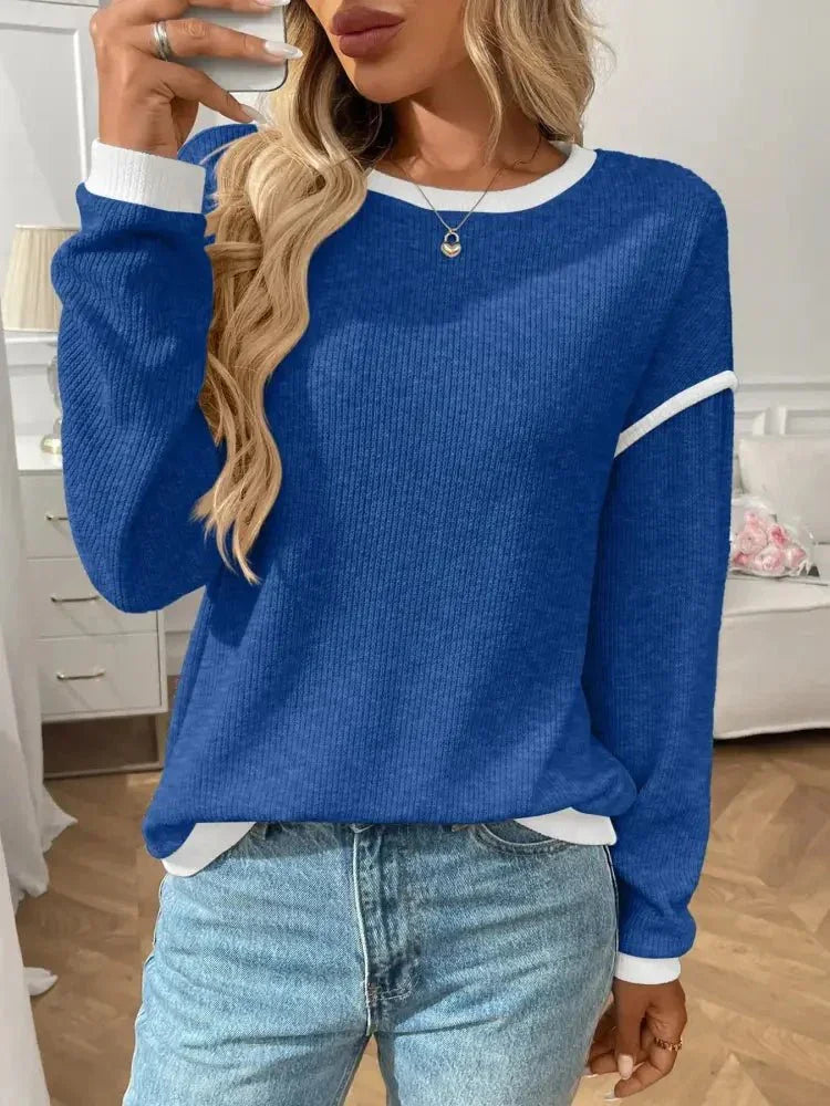Ribbed Contrast Trim Long Sleeve Top - Update AvenueT-ShirtsTrendsi100100078759269100100078759269f7851c9f - 80b8 - 4840 - 875a - 2d3eaaae48d3 - Max - OriginDark Blue
