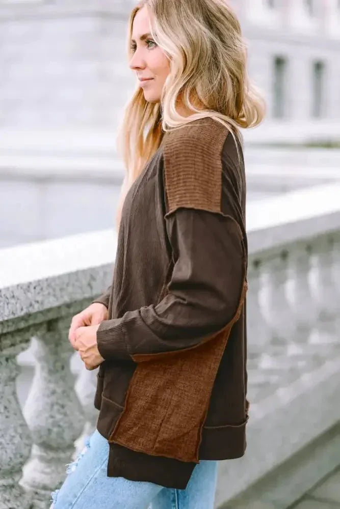 Ribbed Exposed Seam Dropped Shoulder Blouse - Update AvenueTrendsi1001018465670681001018465670683dda8104a4324f619e4ba13730d60ce7 - MaxChestnut
