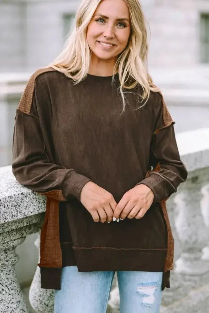 Ribbed Exposed Seam Dropped Shoulder Blouse - Update AvenueTrendsi100101846567068100101846567068c0e66d59e51d4a4799cbff21c4d774bc - MaxChestnut