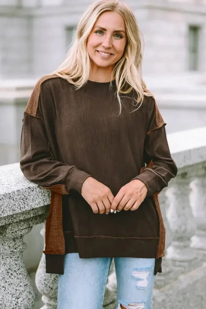 Ribbed Exposed Seam Dropped Shoulder Blouse - Update AvenueTrendsi10010184656706810010184656706838e75bb6 - 77f2 - 4d33 - 86da - 0050aca1d01c - MaxChestnut