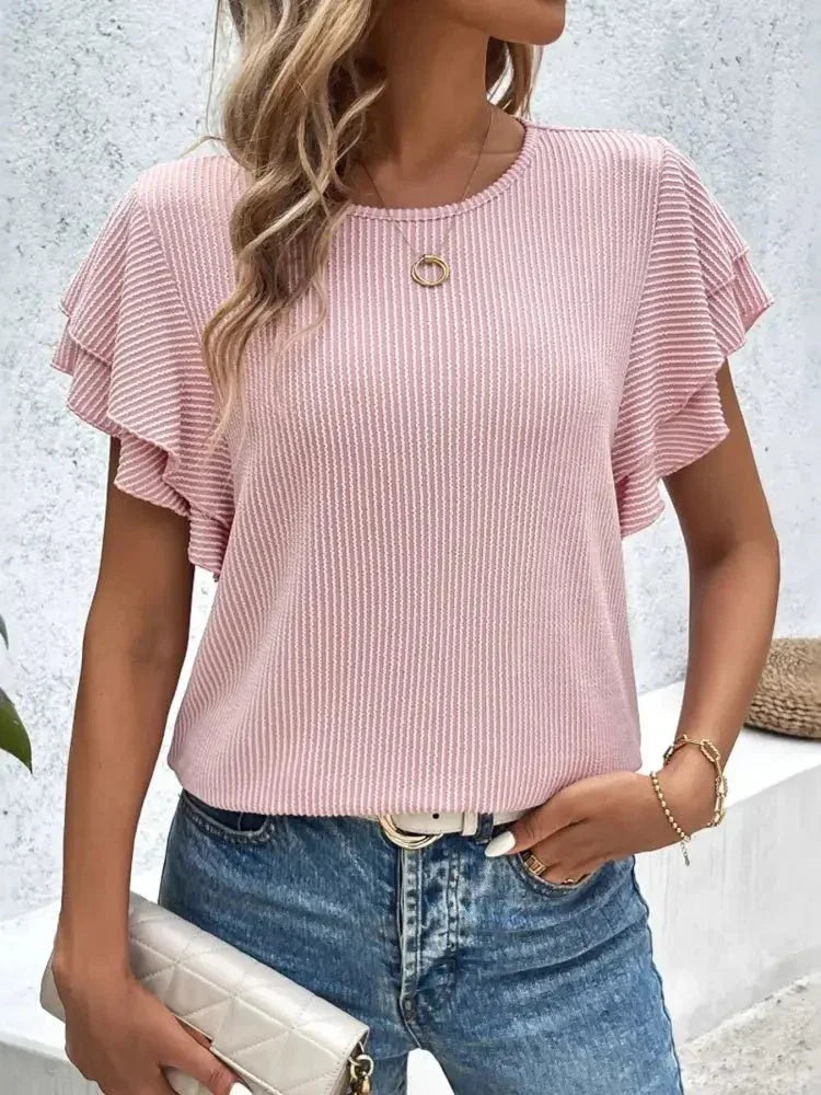Ribbed Flutter Sleeve T-Shirt - Update AvenueT-ShirtsTrendsi1001000730912401001000730912407e9190adeec04c3d9998cea62ff10da5 - Max - OriginDusty Pink