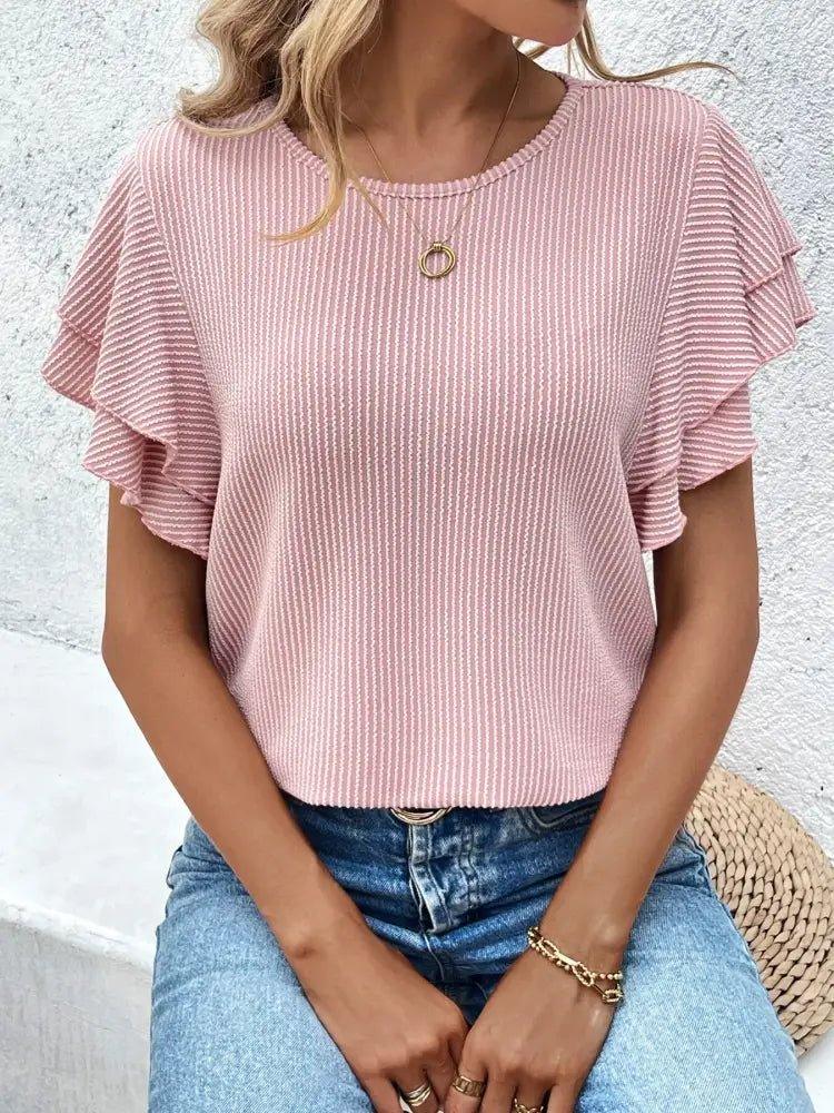 Ribbed Flutter Sleeve T-Shirt - Update AvenueT-ShirtsTrendsi100100073091240100100073091240ec78ee377b764a9c836cc67918e10b3d - Max - OriginDusty Pink