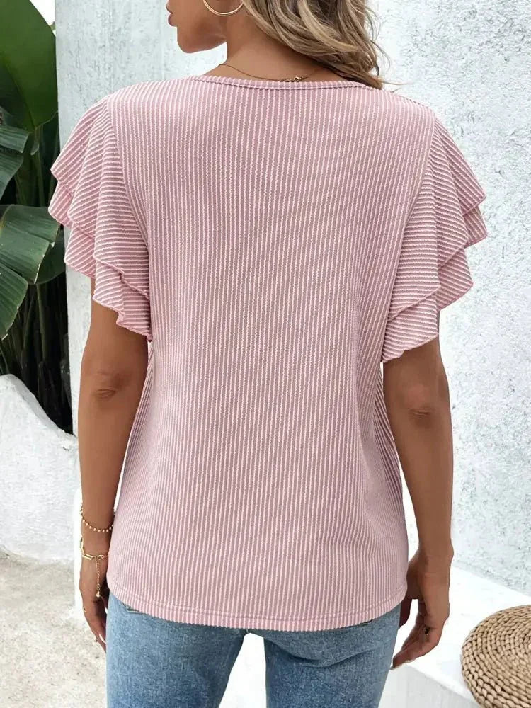 Ribbed Flutter Sleeve T-Shirt - Update AvenueT-ShirtsTrendsi1001000730912401001000730912402f5fe72d3ba34d8485bca5a5b33cd4b8 - Max - OriginDusty Pink