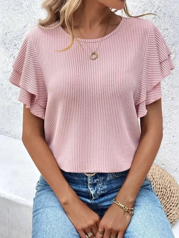 Ribbed Flutter Sleeve T-Shirt - Update AvenueT-ShirtsTrendsi10010007309124010010007309124047016c7c8e5648d5a274b6908b5f2320 - Max - OriginDusty Pink