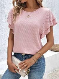 Ribbed Flutter Sleeve T-Shirt - Update AvenueT-ShirtsTrendsi100100073091240100100073091240aa21c0da0a4045dfac4faf1c8a63bf60 - Max - OriginDusty Pink