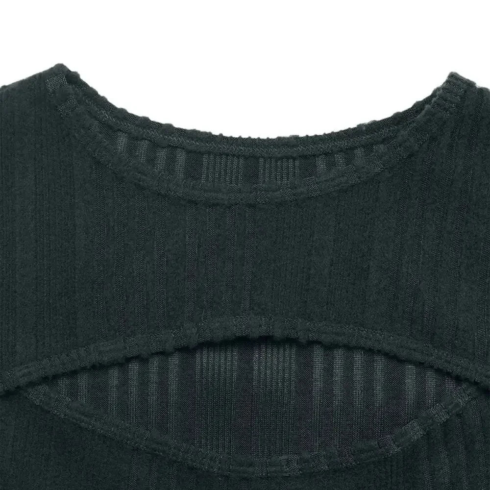 Ribbed Knit Cutout Long Sleeve Midi Dress