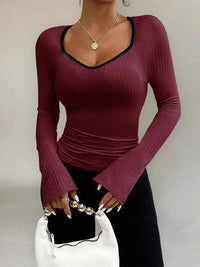 Ribbed Long Sleeve Fitted T-Shirt - Update AvenueT-ShirtsTrendsi1001004356084991001004356084994f5775790f5b47bc851af6d6da45af40 - Max - OriginBurgundy
