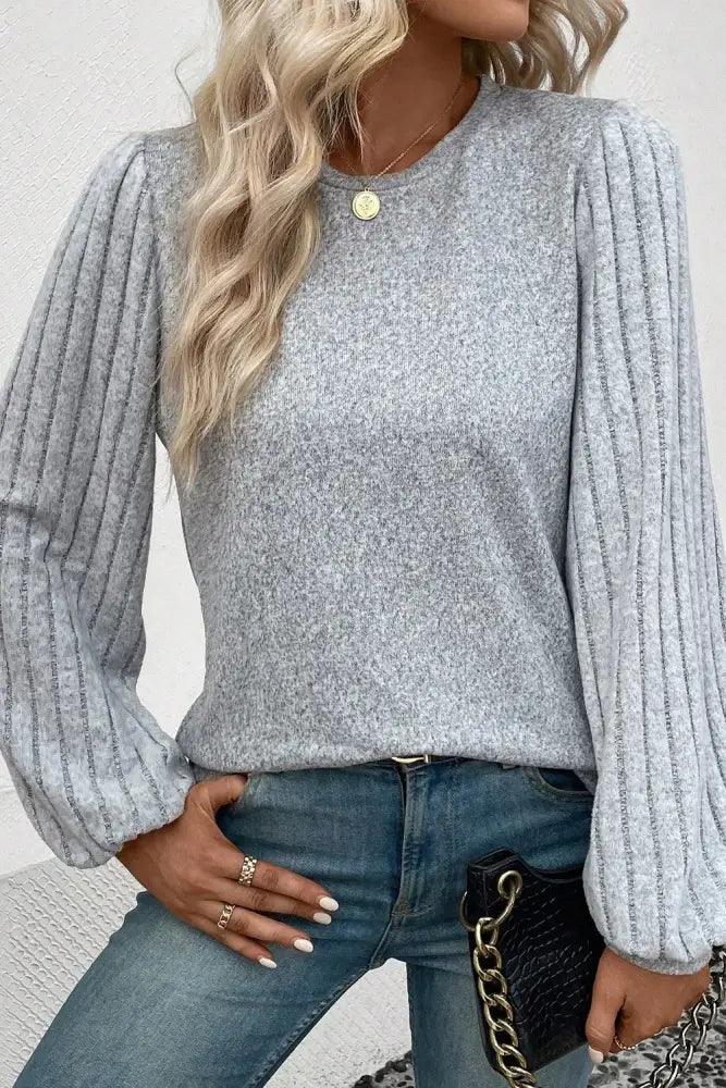 Ribbed Round Neck Long Sleeve Knit Top - Update AvenueTrendsi100101768468476100101768468476d81c28e0f7464694b1a46aa2b3bca170 - MaxDark Gray