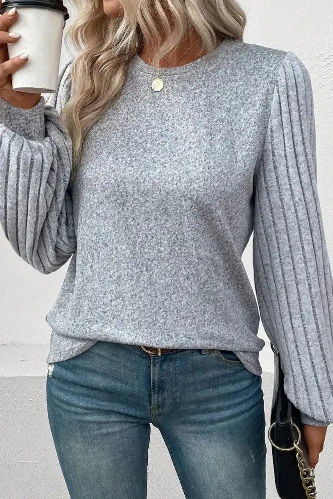 Ribbed Round Neck Long Sleeve Knit Top - Update AvenueTrendsi10010176846847610010176846847636e83d7182f24c95b1850cdbc850c1a2 - MaxDark Gray
