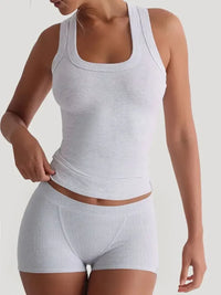 Ribbed Tank Top and Shorts Active Set