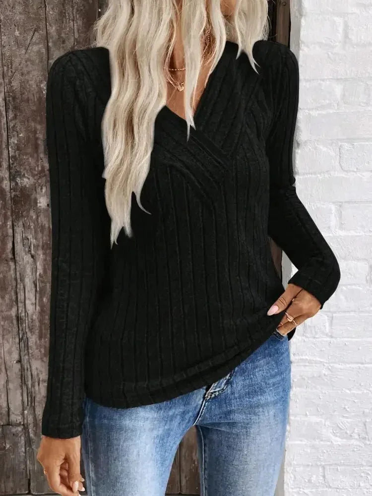 Ribbed V - Neck Long Sleeve Knit T-Shirt - Update AvenueT-ShirtsTrendsi100100041153780100100041153780f81528668bcf454a84a1d5a026096b09 - Max - OriginBlack