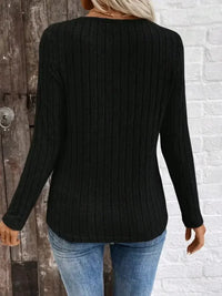 Ribbed V - Neck Long Sleeve Knit T-Shirt - Update AvenueT-ShirtsTrendsi10010004115378010010004115378082d92d18b27c4b8f9cfa895b79d08638 - Max - OriginBlack